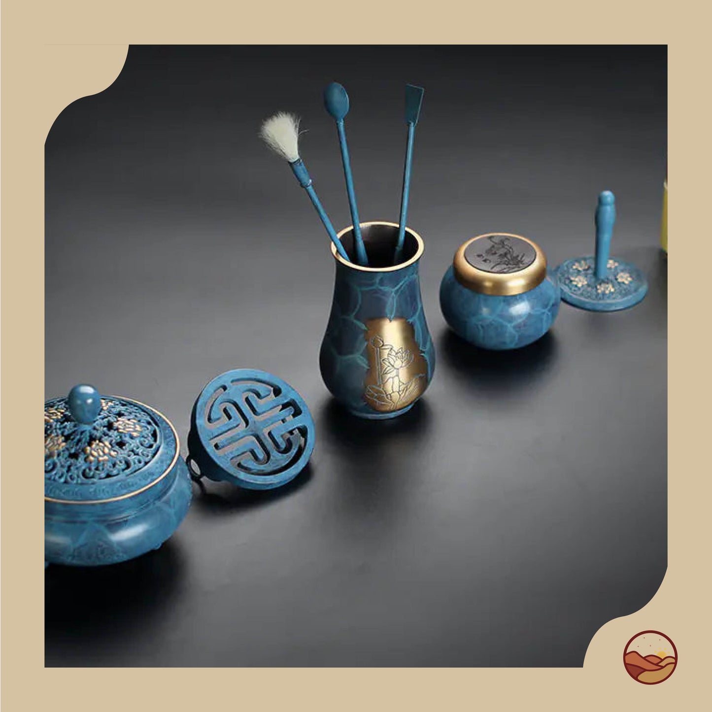 Brass Incense Burner Set with Tools and Ash Cup