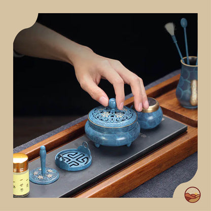 Brass Incense Burner Set with Tools and Ash Cup