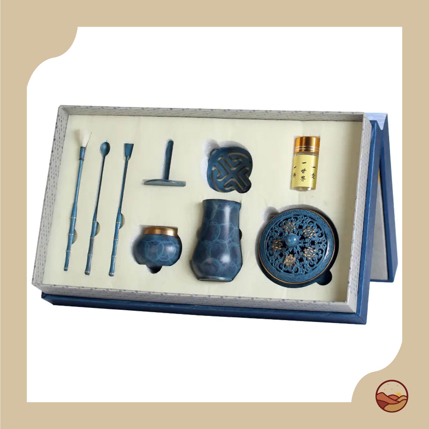 Brass Incense Burner Set with Tools and Ash Cup