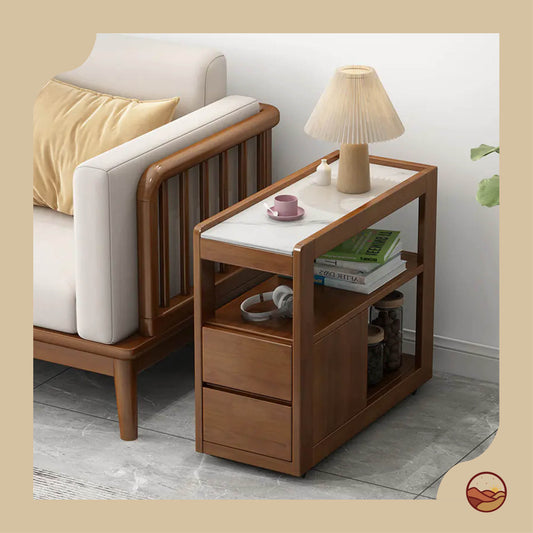 Solid Wood Side Table with Wheels