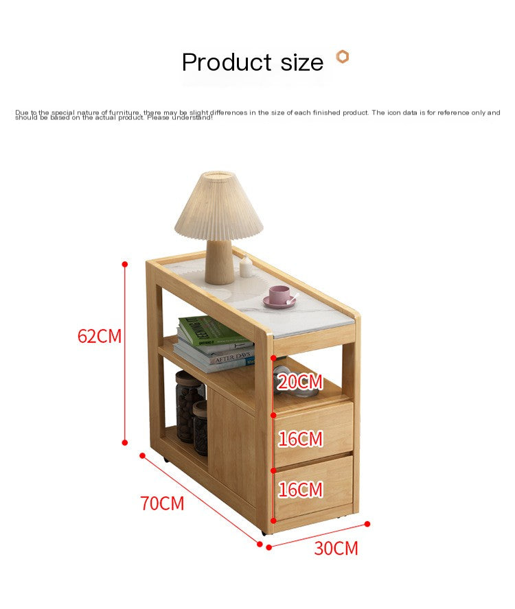 Solid Wood Side Table with Wheels